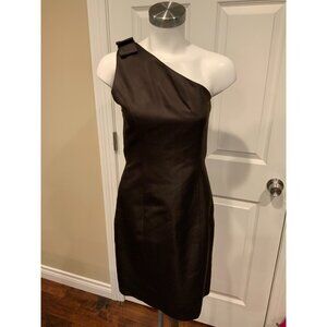 Eden Blake Brown 100% Silk One Shoulder Dress w/ Bow, Size 4